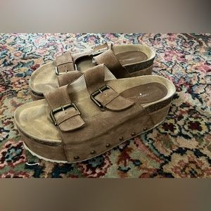 Free People Rule Breaker Flatform Taupe Sandal Size 8.5-9/EU 39